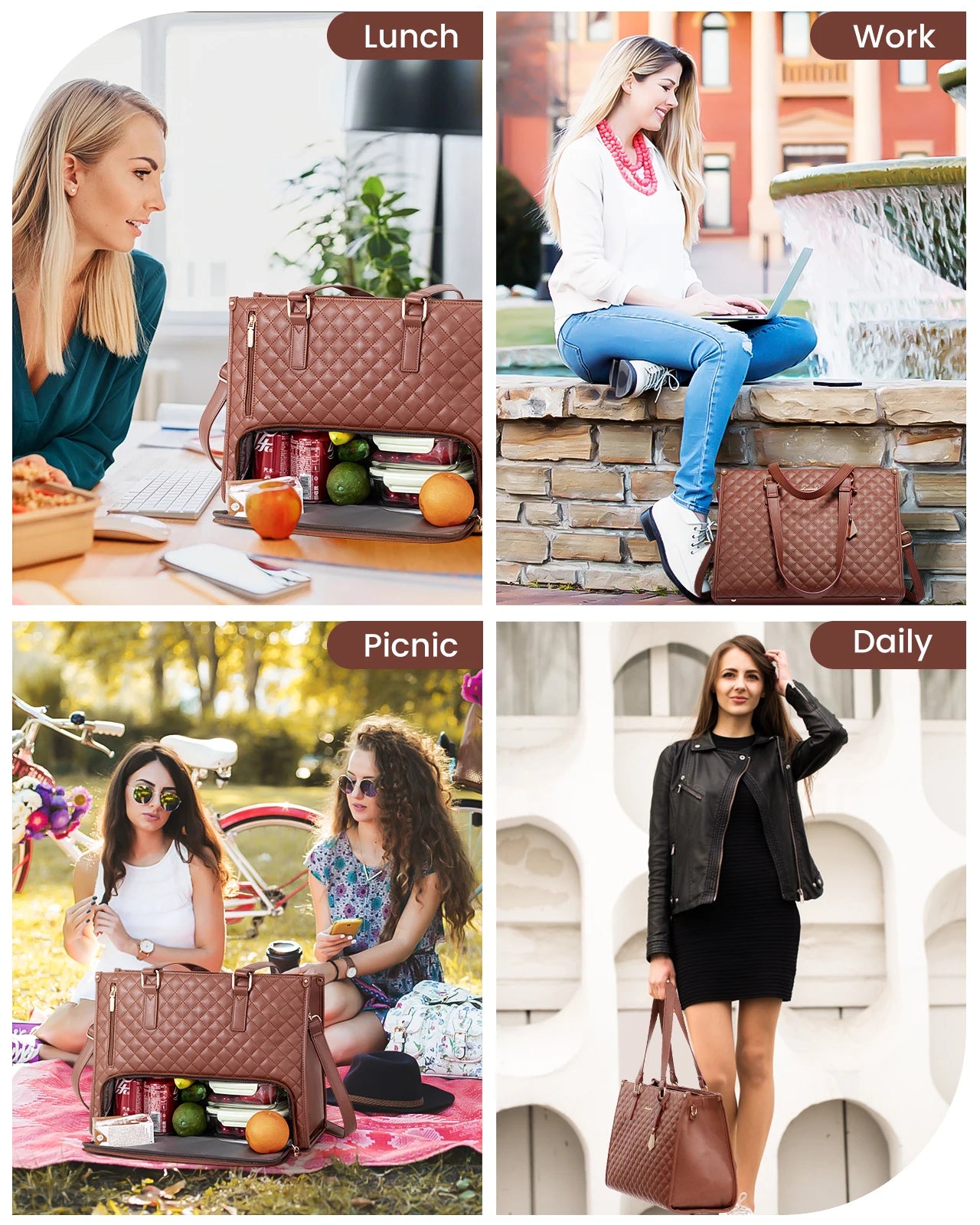 JMT-835978 Stylish Insulated Lunch Box and Laptop Handbag Set for Women - Waterproof Daily Use Shoulder Bags