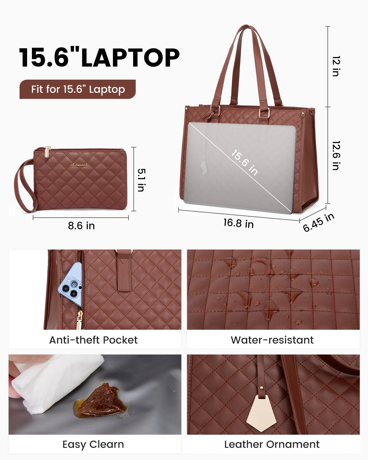 JMT-835978 Stylish Insulated Lunch Box and Laptop Handbag Set for Women - Waterproof Daily Use Shoulder Bags