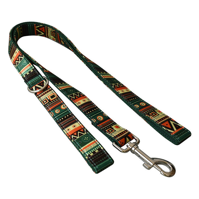 JMT-836746 Bohemian Style Green Checkered Dog Leash and Bowtie Set for All Breeds
