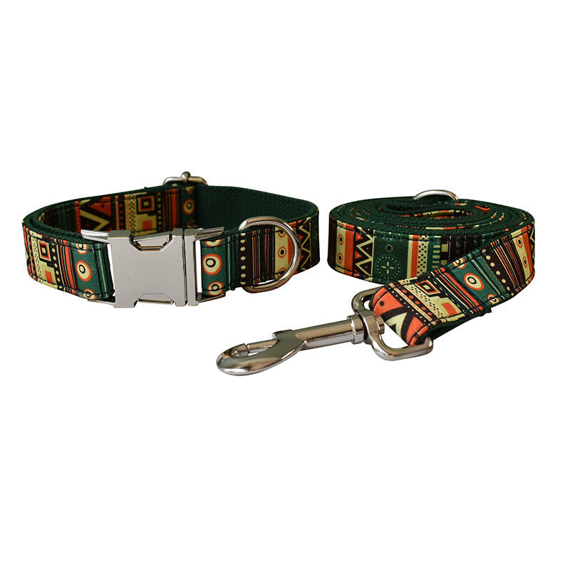 JMT-836746 Bohemian Style Green Checkered Dog Leash and Bowtie Set for All Breeds