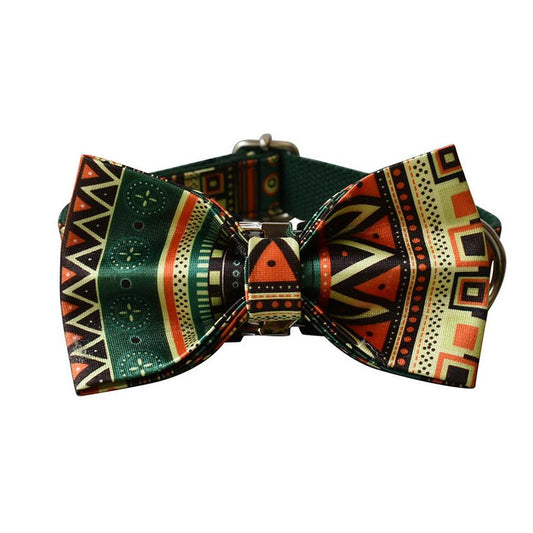 JMT-836746 Bohemian Style Green Checkered Dog Leash and Bowtie Set for All Breeds