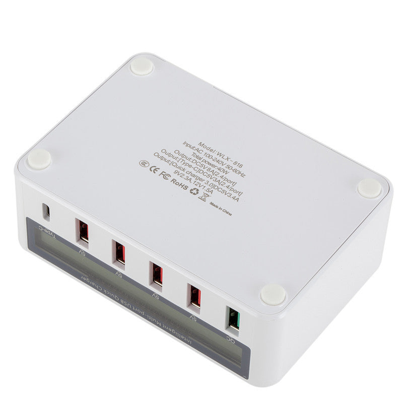 JMT-838090 5-Port USB Smart Quick Charge Charger with LCD Display and Automatic QC3.0 Recognition