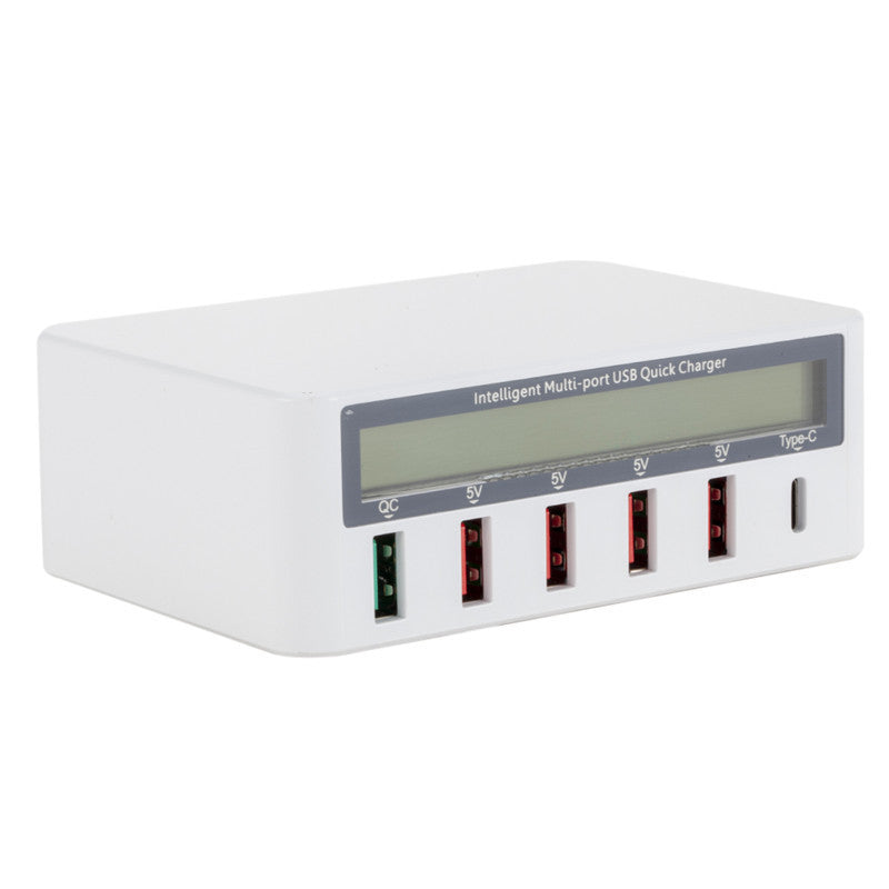 JMT-838090 5-Port USB Smart Quick Charge Charger with LCD Display and Automatic QC3.0 Recognition