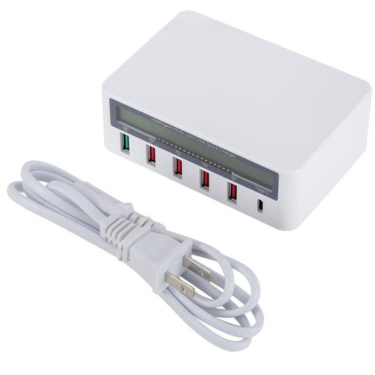 JMT-838090 5-Port USB Smart Quick Charge Charger with LCD Display and Automatic QC3.0 Recognition