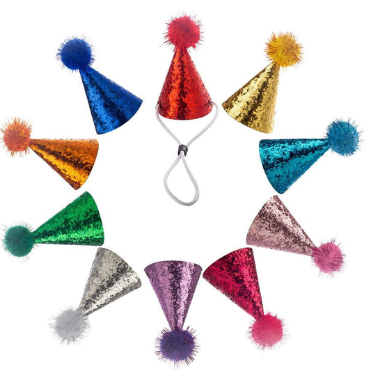 JMT-838218 Pet Birthday Party Decorative Pointed Fur Ball Hats - 10 Colors & 3 Sizes Available