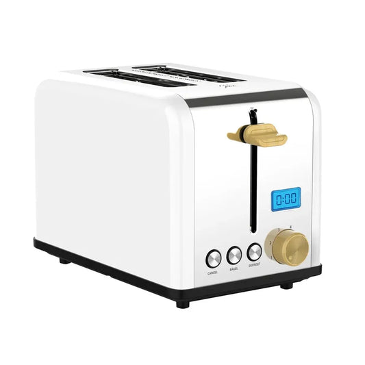 JMT-838218 Stainless Steel 2-Slice Toaster with Smart Digital LCD Timer and Woodgrain Knob