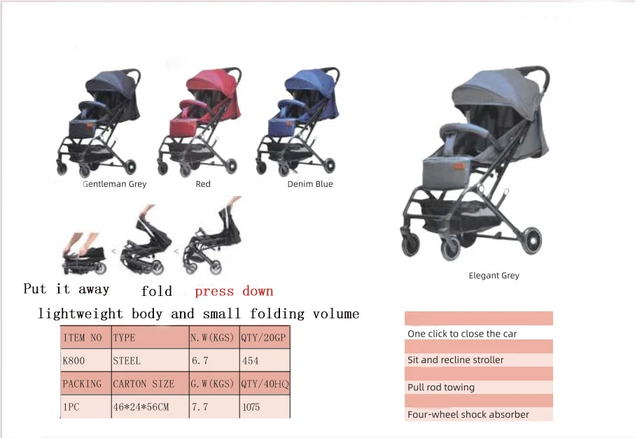 JMT-838410 Compact Lightweight Stroller with One-Click Fold and 360° Swivel Wheels, Ideal for Air Travel