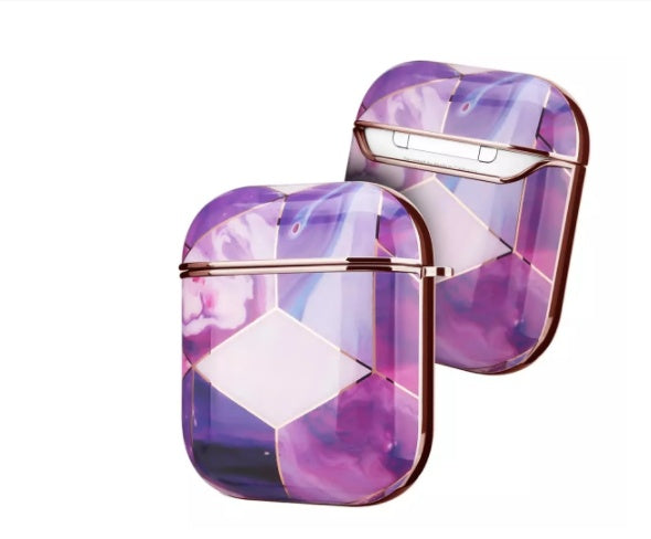 JMT-838538 Gold Electroplated Marble IMD PC Hard Case for AirPods Pro - Universal Protective Cover