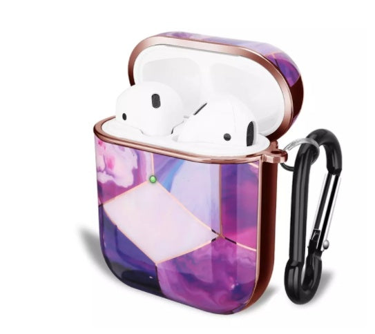 JMT-838538 Gold Electroplated Marble IMD PC Hard Case for AirPods Pro - Universal Protective Cover