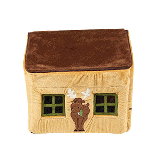 JMT-838858 Foldable Removable Washable Cartoon Doghouse for Pets - Cozy Cloth Pet Nest in Brown and Pink, 50x50x46cm