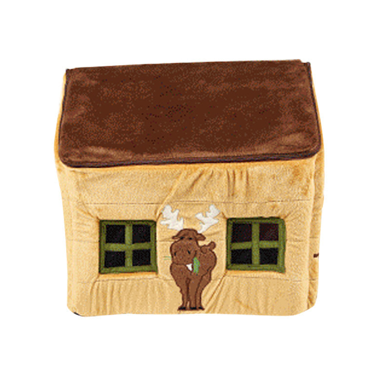 JMT-838858 Foldable Removable Washable Cartoon Doghouse for Pets - Cozy Cloth Pet Nest in Brown and Pink, 50x50x46cm