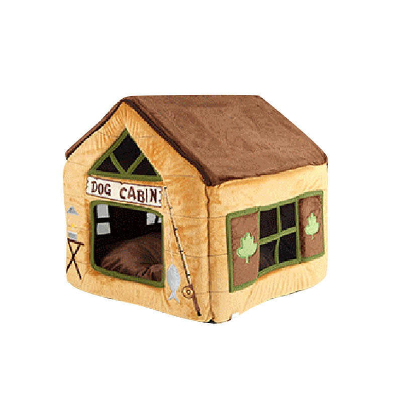 JMT-838858 Foldable Removable Washable Cartoon Doghouse for Pets - Cozy Cloth Pet Nest in Brown and Pink, 50x50x46cm