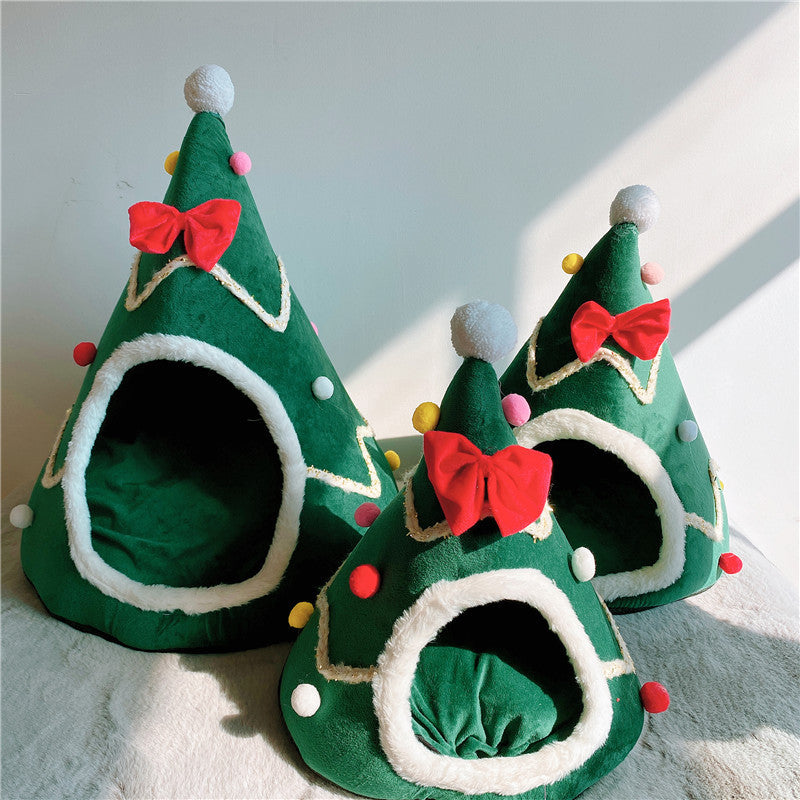 JMT-840010 Cozy Christmas Tree Dog House with Removable Cushion - Pet Tent for Dogs and Cats