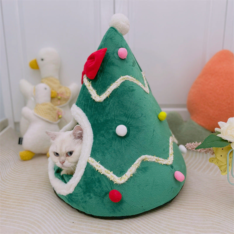 JMT-840010 Cozy Christmas Tree Dog House with Removable Cushion - Pet Tent for Dogs and Cats