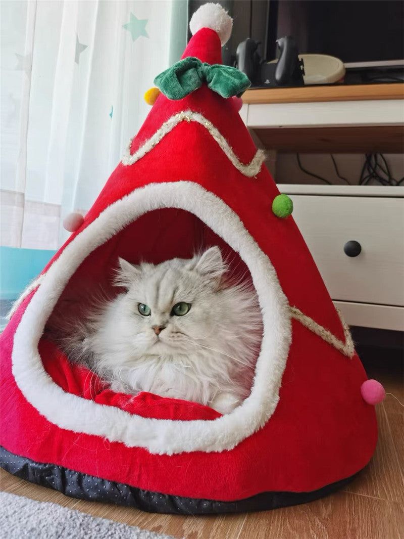 JMT-840010 Cozy Christmas Tree Dog House with Removable Cushion - Pet Tent for Dogs and Cats
