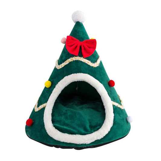 JMT-840010 Cozy Christmas Tree Dog House with Removable Cushion - Pet Tent for Dogs and Cats