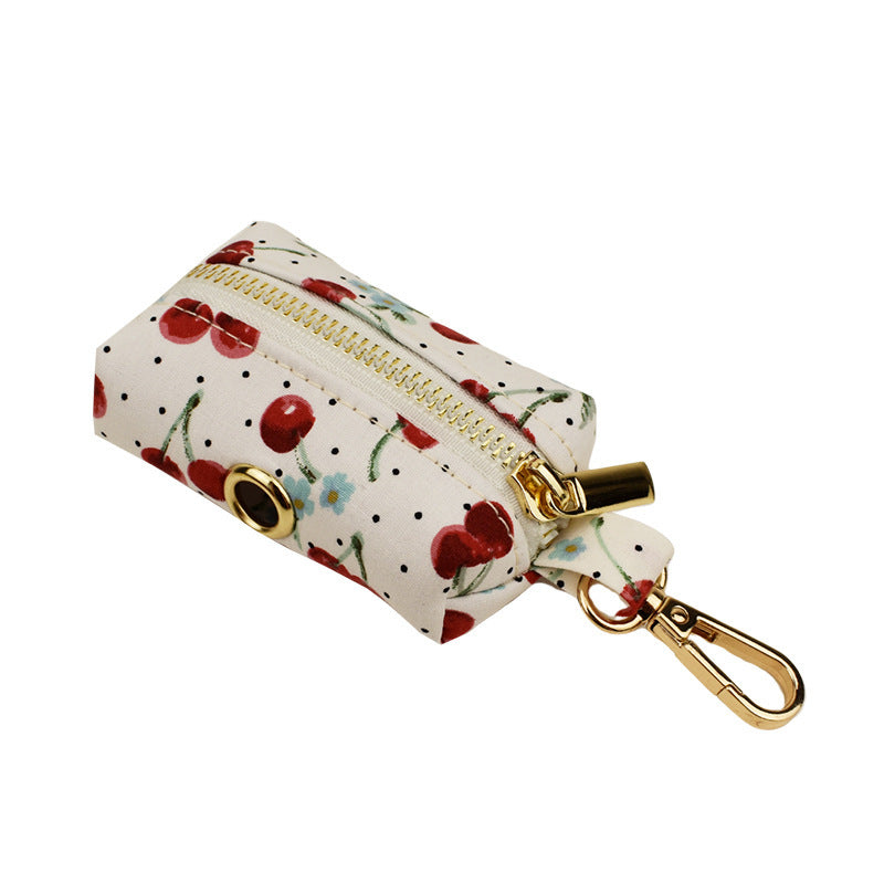 JMT-841034 Red Cherry Patterned Pet Collar and Leash Set with Bow, Lightweight Gold Buckle, Includes Bowtie and Poop Bag