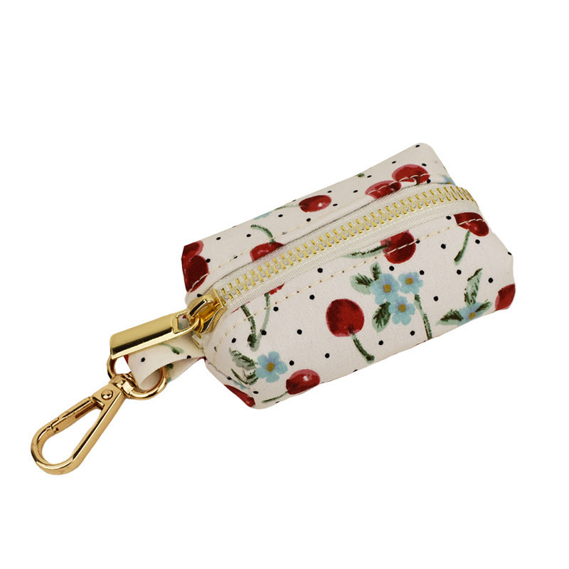 JMT-841034 Red Cherry Patterned Pet Collar and Leash Set with Bow, Lightweight Gold Buckle, Includes Bowtie and Poop Bag