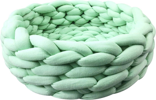 JMT-841162 Soft Cotton Knitted Round Pet Bed - Woven Basket Design for Cats and Small Dogs, Multi-Function, Machine Washable