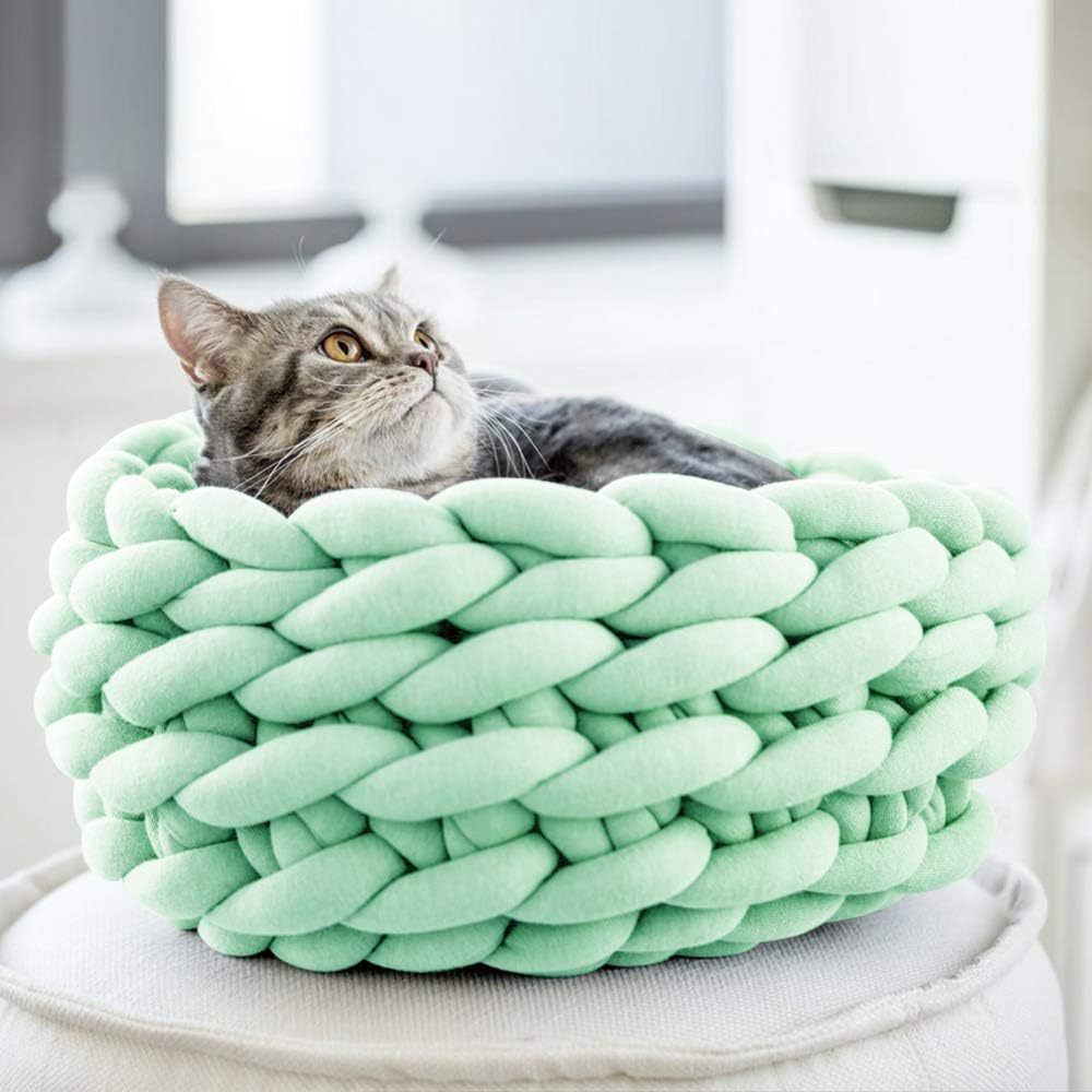 JMT-841162 Soft Cotton Knitted Round Pet Bed - Woven Basket Design for Cats and Small Dogs, Multi-Function, Machine Washable