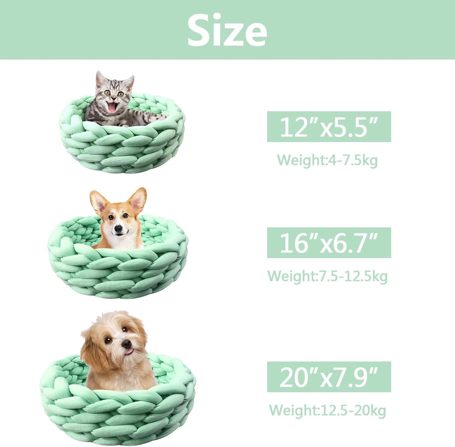 JMT-841162 Soft Cotton Knitted Round Pet Bed - Woven Basket Design for Cats and Small Dogs, Multi-Function, Machine Washable