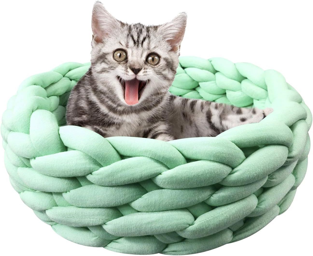 JMT-841162 Soft Cotton Knitted Round Pet Bed - Woven Basket Design for Cats and Small Dogs, Multi-Function, Machine Washable