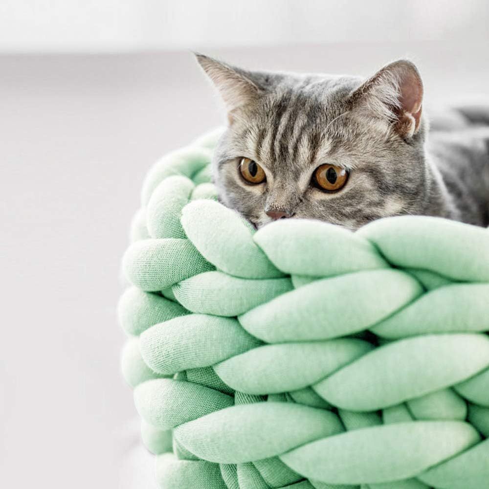 JMT-841162 Soft Cotton Knitted Round Pet Bed - Woven Basket Design for Cats and Small Dogs, Multi-Function, Machine Washable