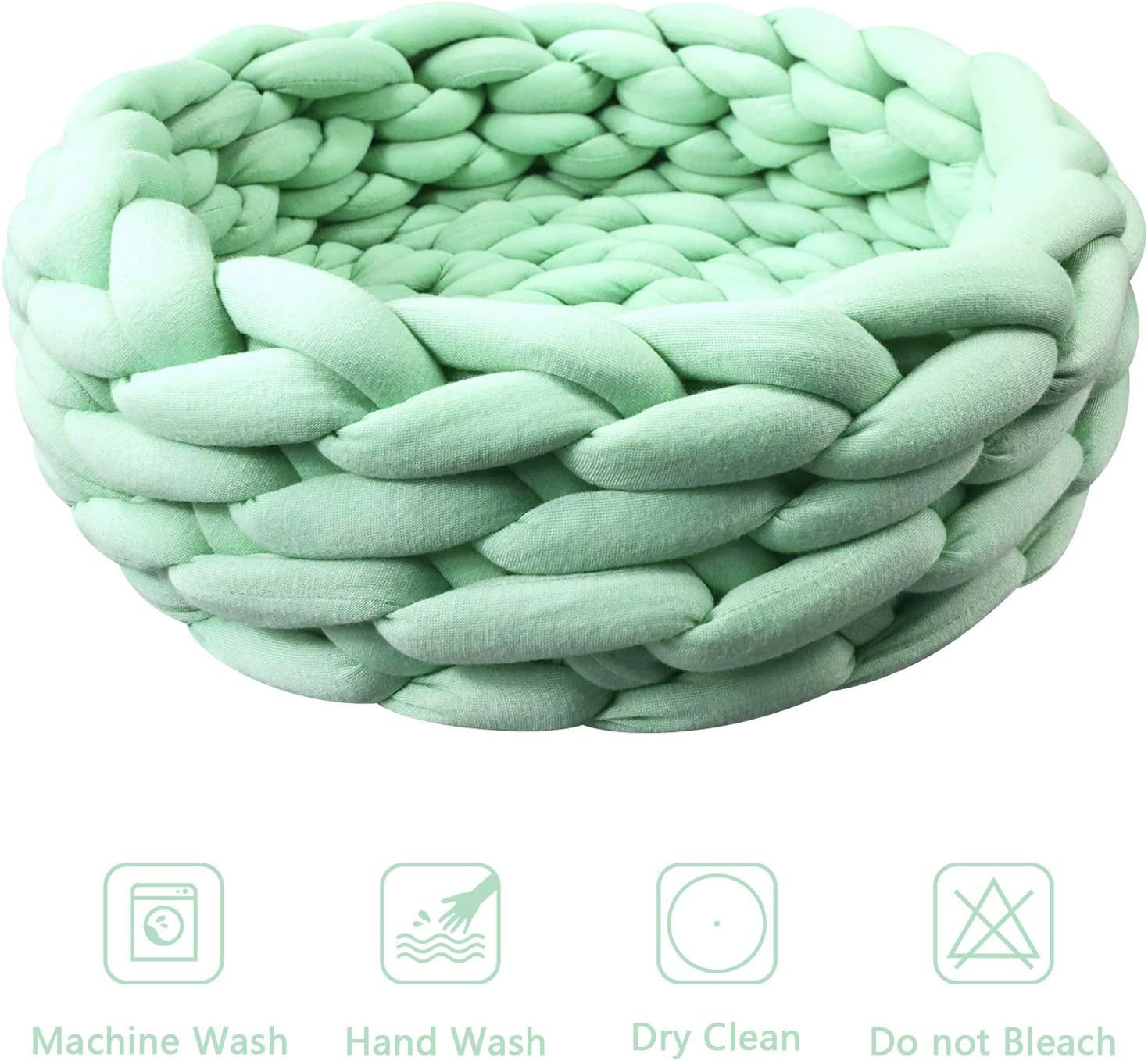 JMT-841162 Soft Cotton Knitted Round Pet Bed - Woven Basket Design for Cats and Small Dogs, Multi-Function, Machine Washable