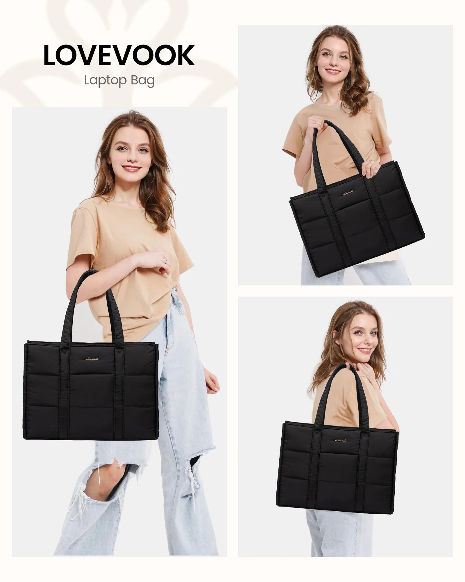 JMT-841674 Quilted Puffer Tote Bag for Laptop Up to 17 inches - Lightweight Professional Briefcase for Women