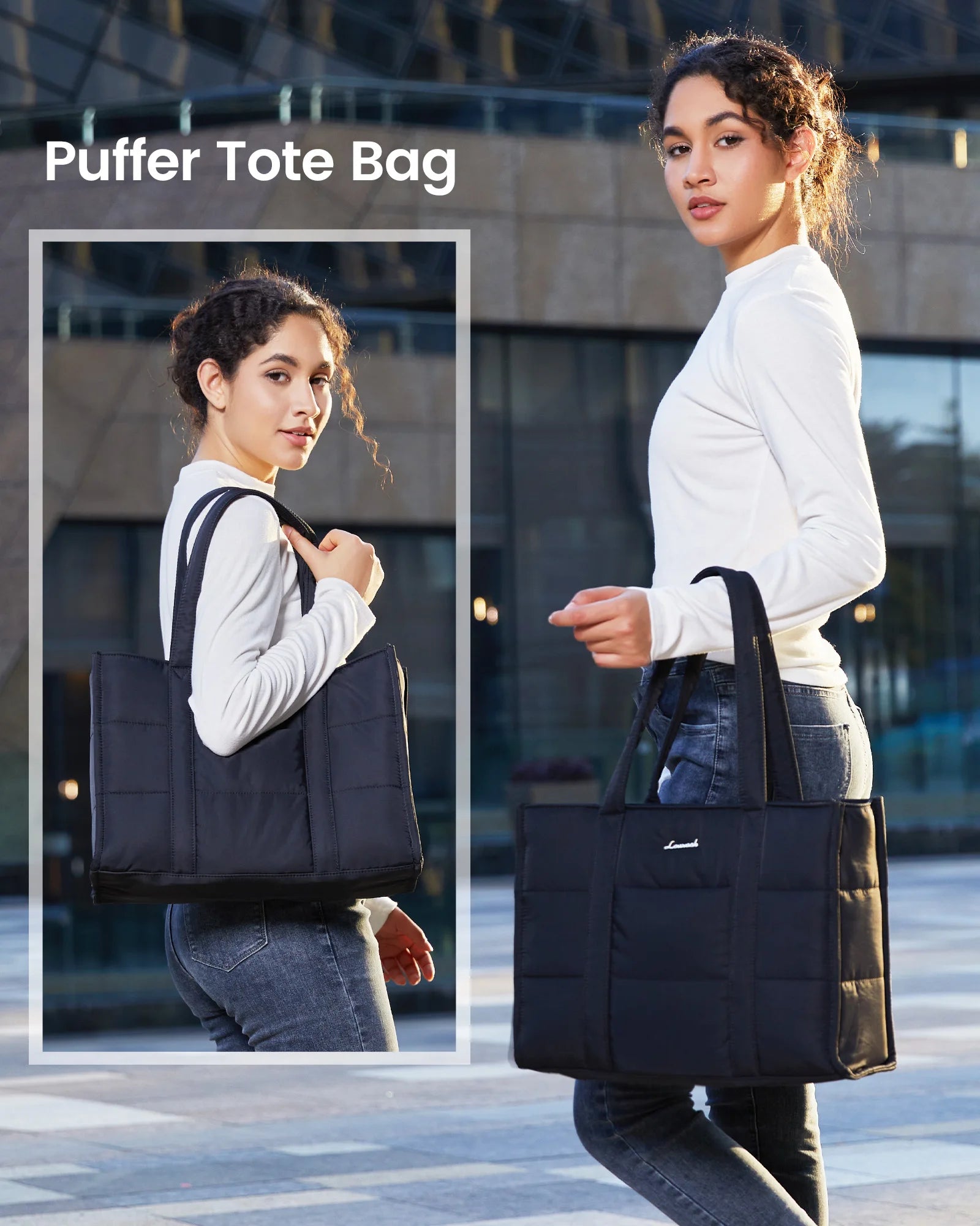 JMT-841674 Quilted Puffer Tote Bag for Laptop Up to 17 inches - Lightweight Professional Briefcase for Women