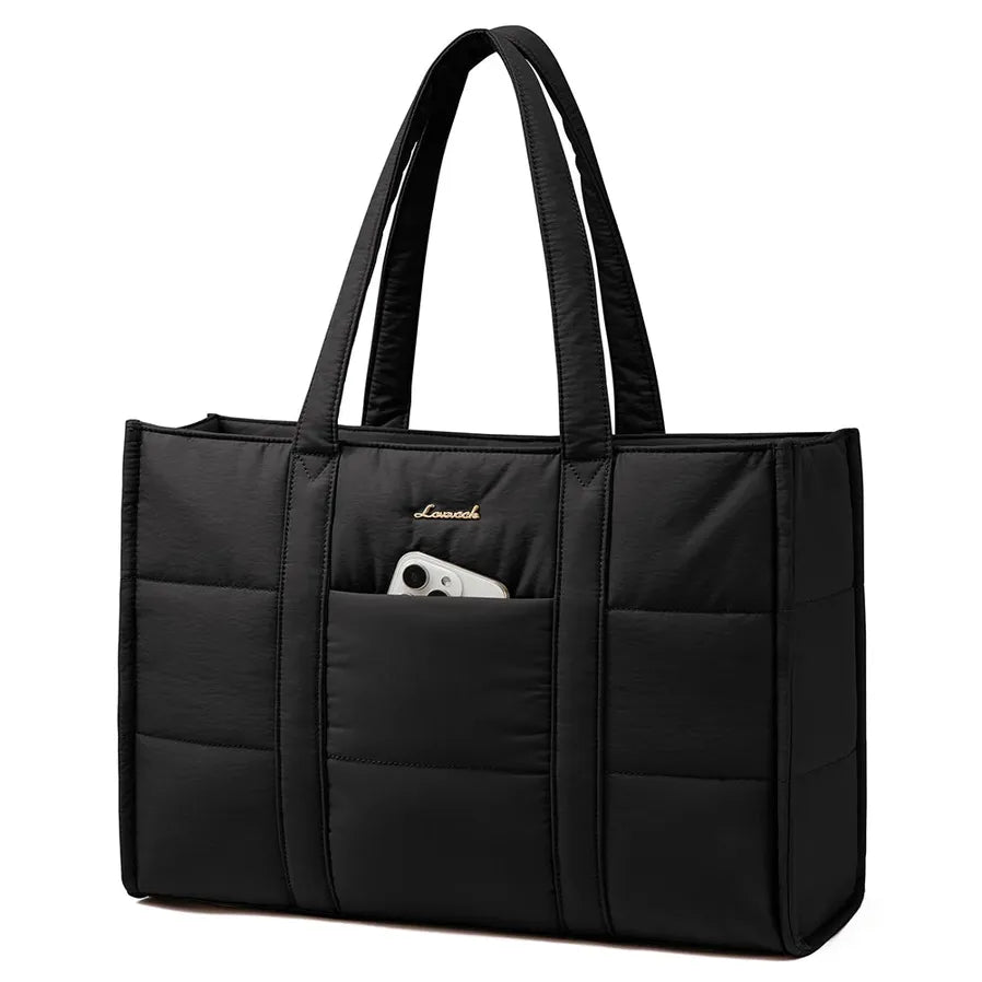 JMT-841674 Quilted Puffer Tote Bag for Laptop Up to 17 inches - Lightweight Professional Briefcase for Women