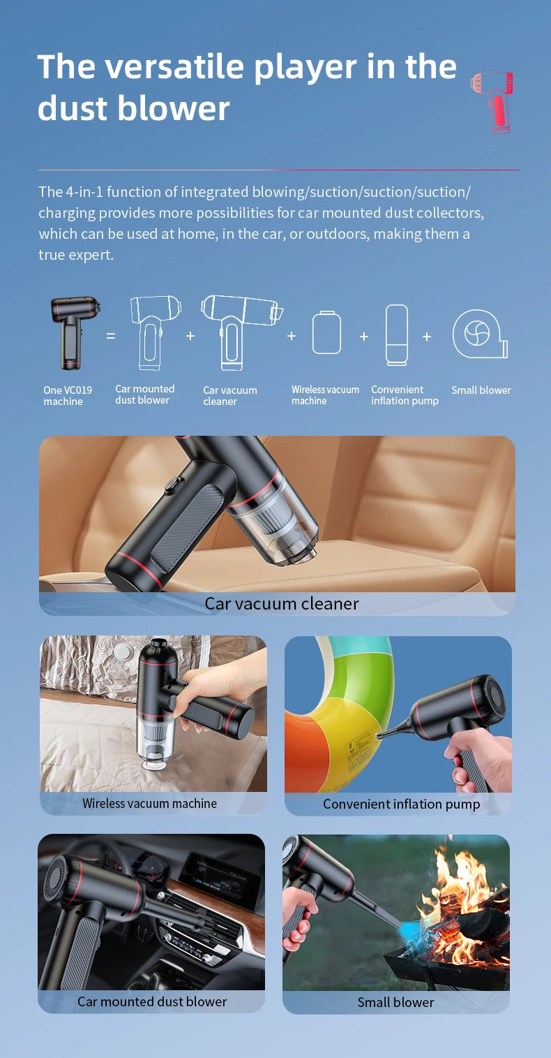 JMT-842314 Portable 2-in-1 Handheld Car Vacuum Cleaner with Blowing and Suction Functions, Wireless and Rechargeable for Home and Office Use