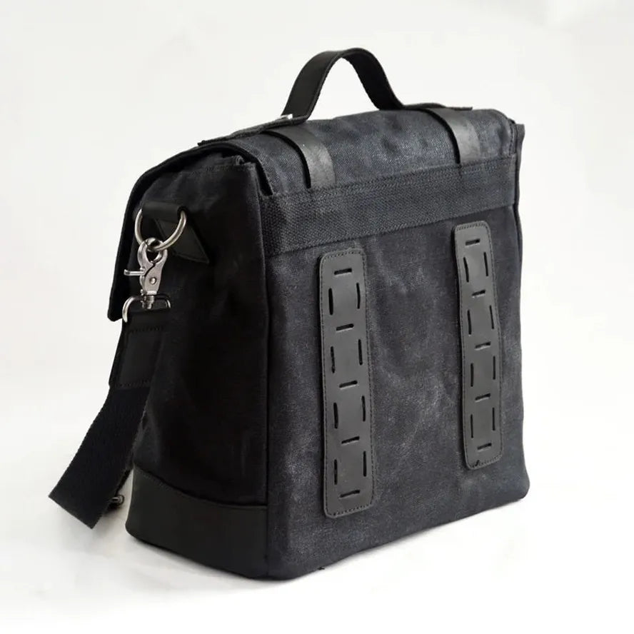 JMT-842378 Retro Waterproof Canvas and Cowhide Splicing Motorcycle Backpack