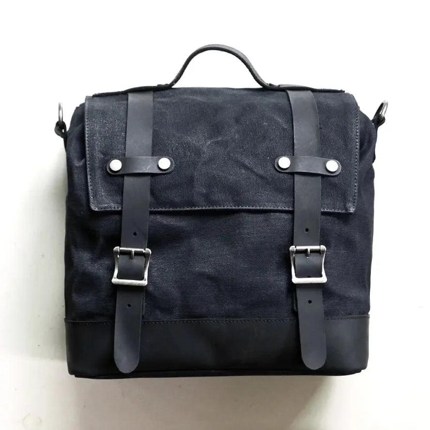 JMT-842378 Retro Waterproof Canvas and Cowhide Splicing Motorcycle Backpack