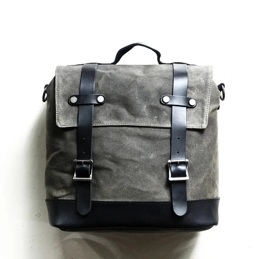 JMT-842378 Retro Waterproof Canvas and Cowhide Splicing Motorcycle Backpack