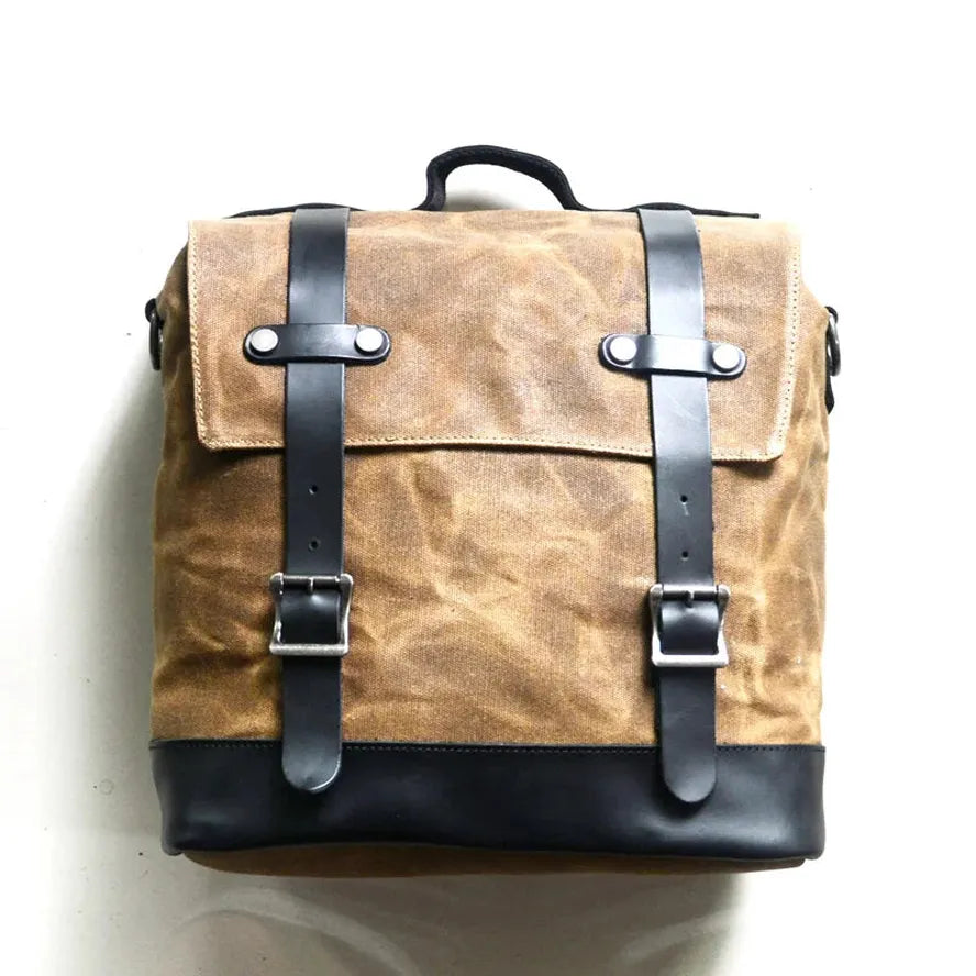 JMT-842378 Retro Waterproof Canvas and Cowhide Splicing Motorcycle Backpack