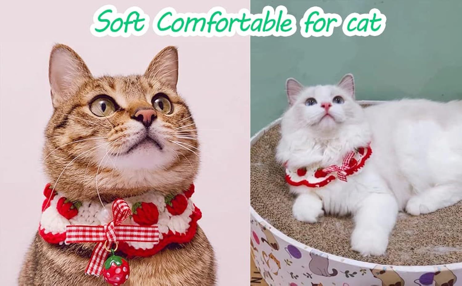 JMT-842506 Strawberry Print Cat Collar with Breakaway Buckle and Bow Tie for Kittens and Small Dogs