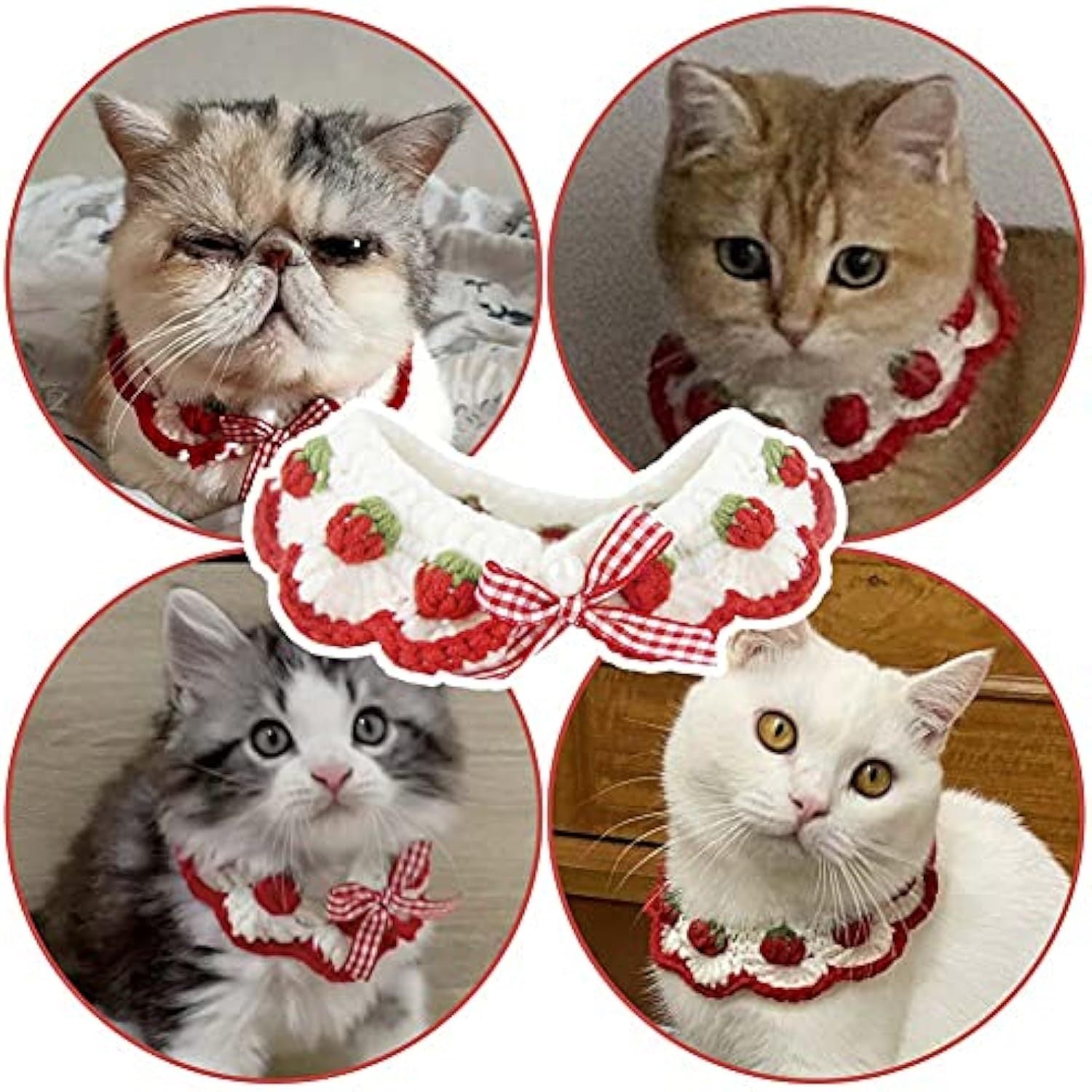 JMT-842506 Strawberry Print Cat Collar with Breakaway Buckle and Bow Tie for Kittens and Small Dogs