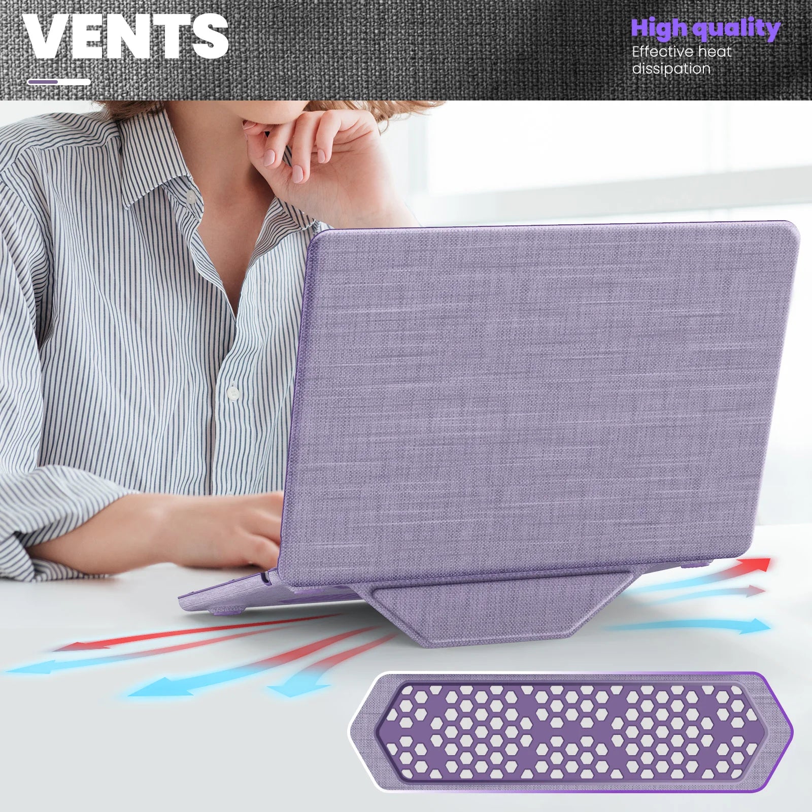JMT-842826 Purple Fabric Laptop Protective Case for MacBook Air 13.6-inch (M2 A2681 / M3 A3113)