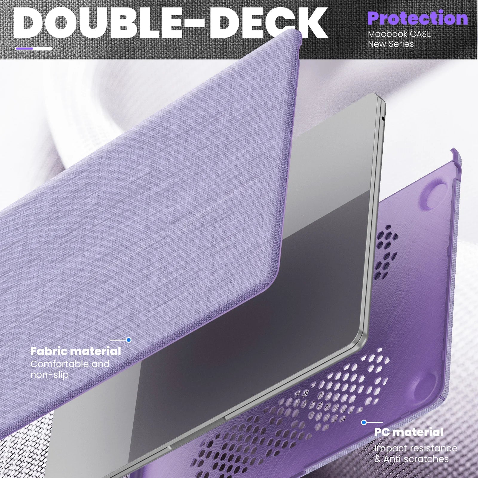 JMT-842826 Purple Fabric Laptop Protective Case for MacBook Air 13.6-inch (M2 A2681 / M3 A3113)