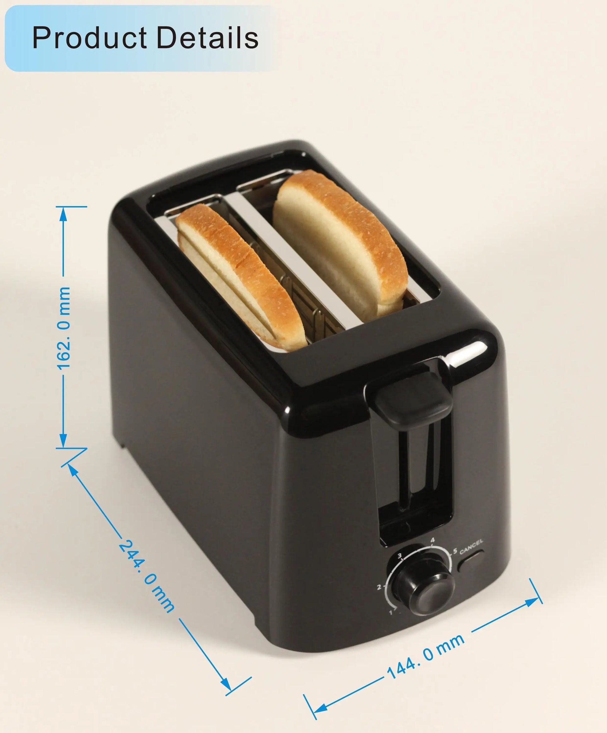 JMT-842954 750W 2-Slice Electronic Toaster for Quick and Even Toasting of Bread