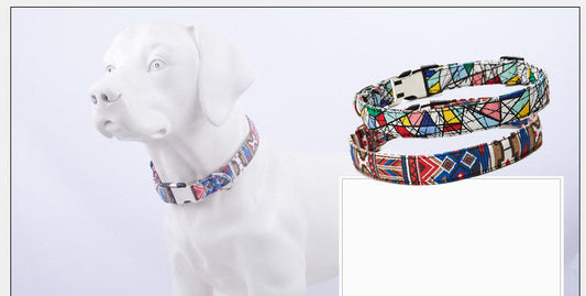 JMT-843658 Ethnic Style Color Matching Semi-Metal Buckle Pet Collar for Dogs