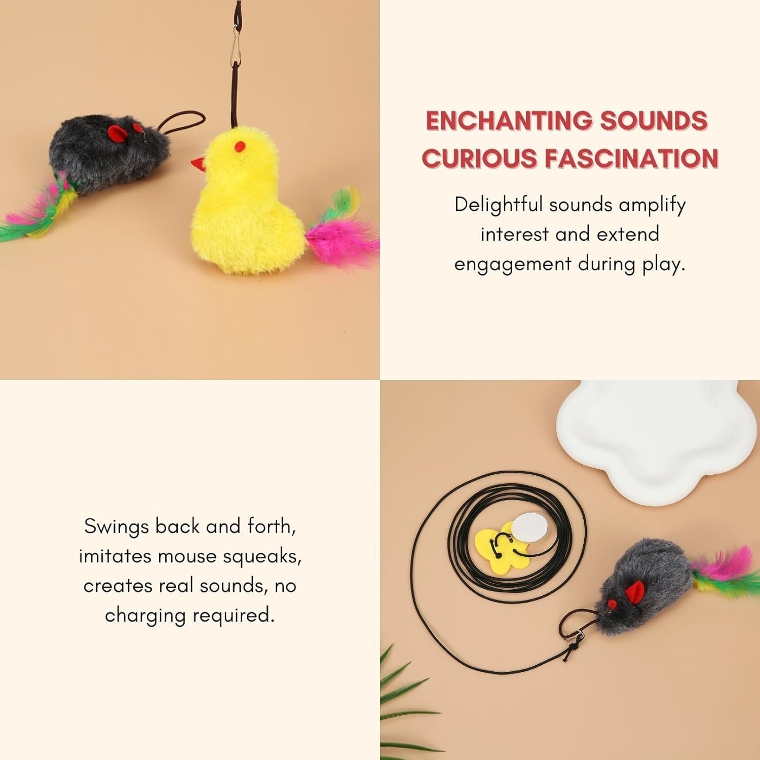 JMT-843978 Interactive Cat Toy with Sound Response and Treat Reward System, Automatic Swinging Teaser for Engaging Playtime