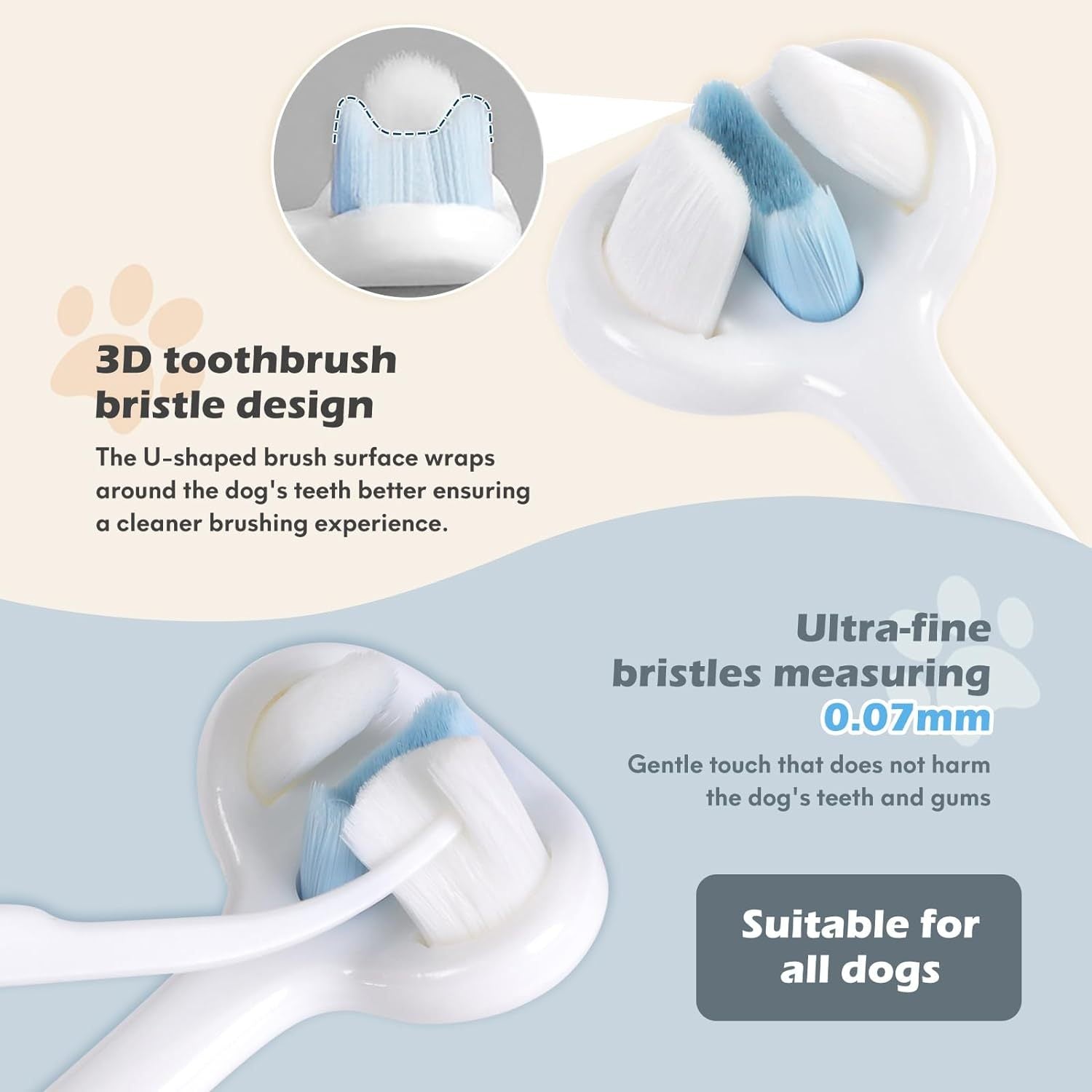JMT-844234 Ultra Soft Nano Bristles 3-Sided Dog Toothbrush for Gentle Dental Care and Easy Cleaning