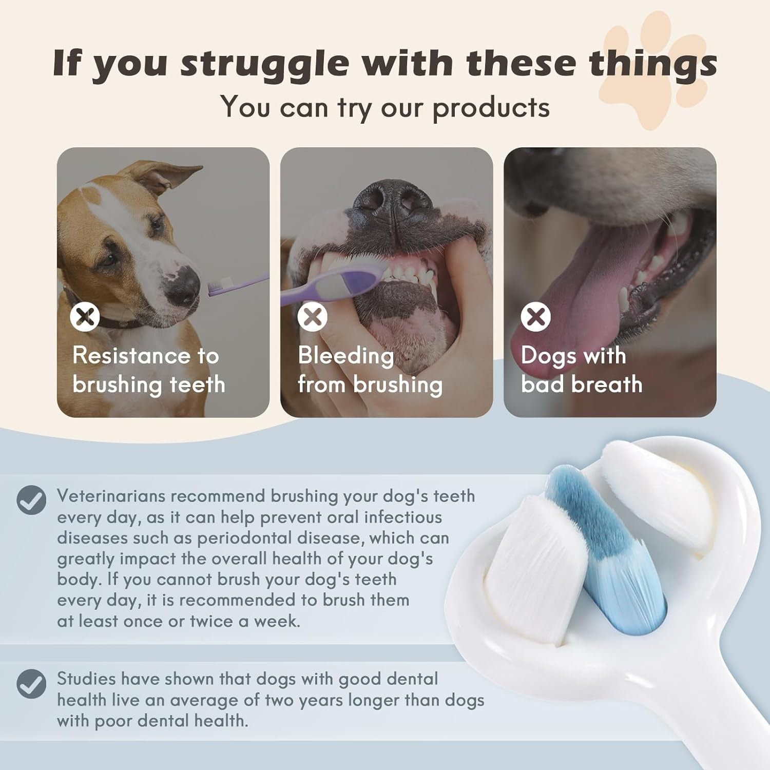 JMT-844234 Ultra Soft Nano Bristles 3-Sided Dog Toothbrush for Gentle Dental Care and Easy Cleaning