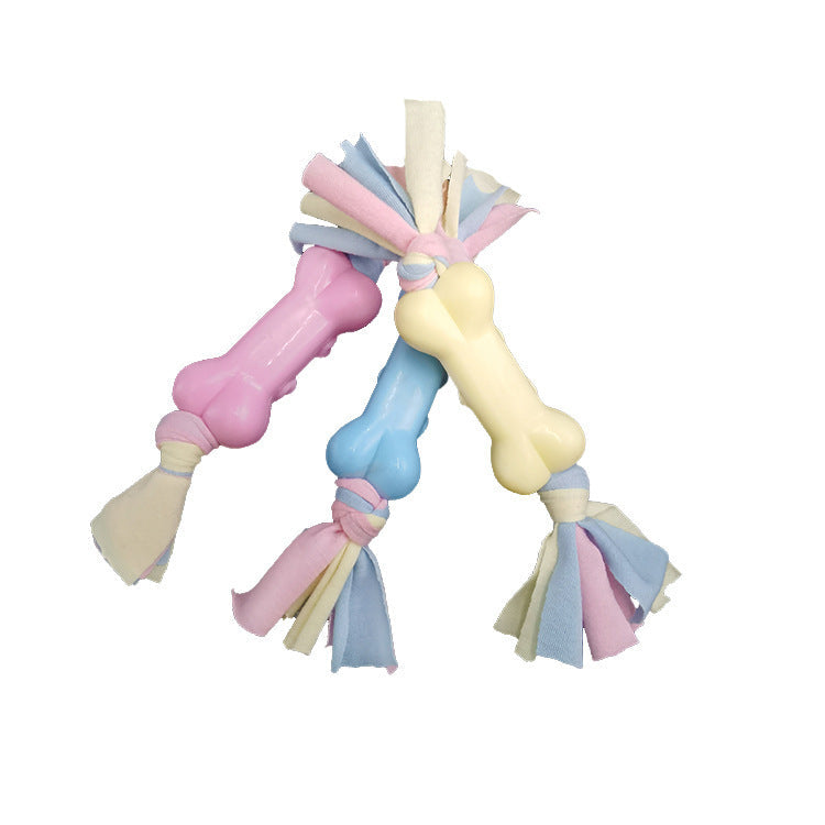 JMT-844298 Dog Molar Relief Toy - TPR and Cotton Soft Bone with Cloth Strips for Stress Reduction and Dental Care