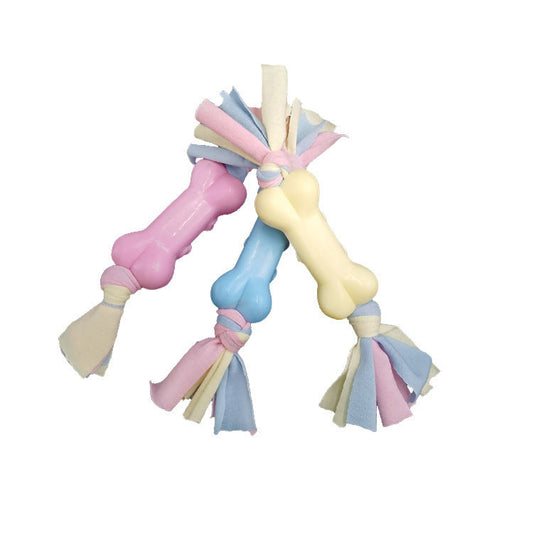 JMT-844298 Dog Molar Relief Toy - TPR and Cotton Soft Bone with Cloth Strips for Stress Reduction and Dental Care