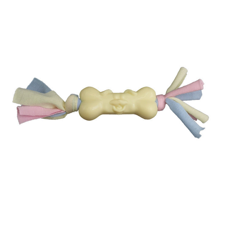 JMT-844298 Dog Molar Relief Toy - TPR and Cotton Soft Bone with Cloth Strips for Stress Reduction and Dental Care
