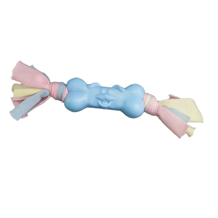 JMT-844298 Dog Molar Relief Toy - TPR and Cotton Soft Bone with Cloth Strips for Stress Reduction and Dental Care