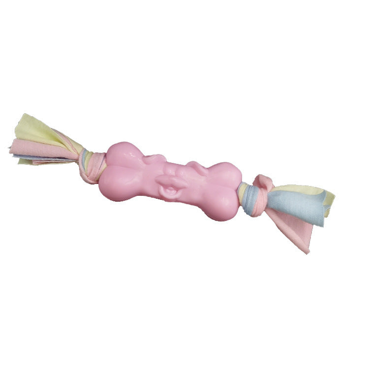 JMT-844298 Dog Molar Relief Toy - TPR and Cotton Soft Bone with Cloth Strips for Stress Reduction and Dental Care